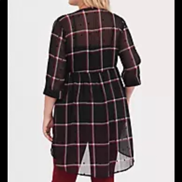 Torrid Sheer Chiffon Plaid Lexie Polka Dot Babydoll Blouse Tunic Size 1X - Picture 2 of 8